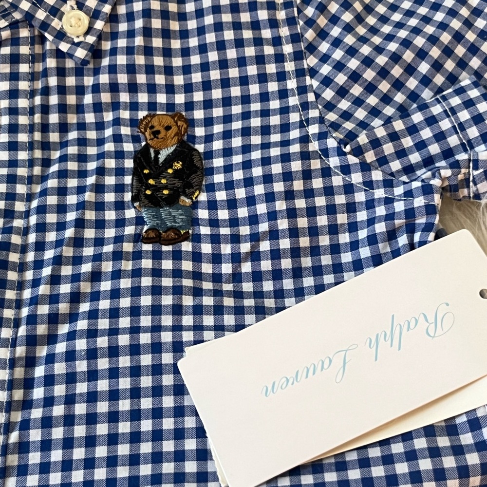 Ralph Lauren Navy Checkered Shirt with Polo Bear